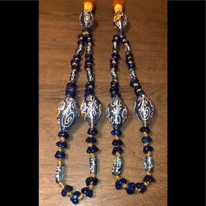 Large Glass Misbaha Blue Gold Islam Rosary Decor